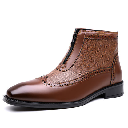 Zapatos de hombre de tallas grandes, de punta, con textura en relieve y cremalleras.