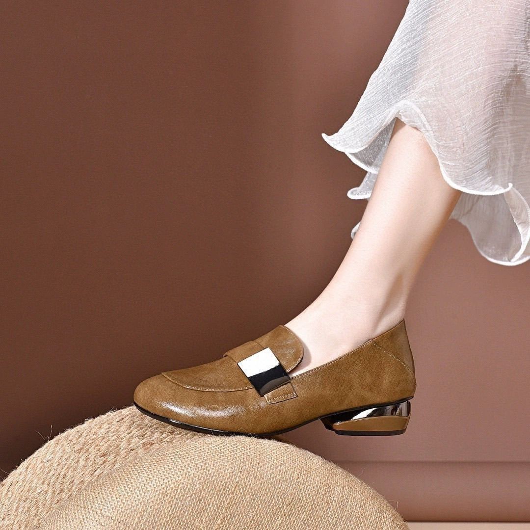 Zapatos de salón para mujer de punta redonda y tacón de bloque