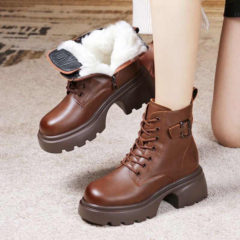 Botas para mujer estilo Dr. Martens con forro de piel de cordero