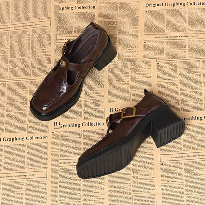 Zapatos de piel estilo retro Camellia para mujer