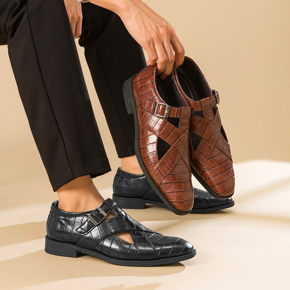 🐂Cuero🐂Zapatos de cuero con huecos cruzados