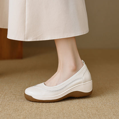 Bailarinas sin cordones de cuero suave y punta redonda para mujer