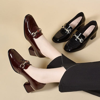 Zapatos de cuero para mujer de estilo británico con punta redonda