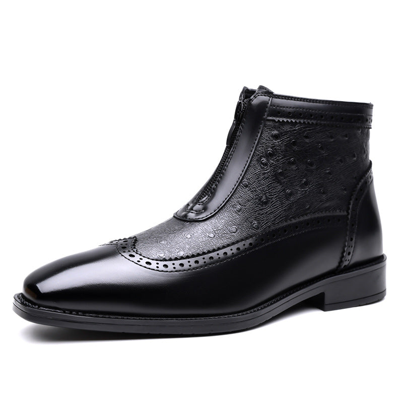 Zapatos de hombre de tallas grandes, de punta, con textura en relieve y cremalleras.