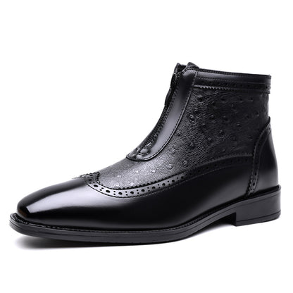 Zapatos de hombre de tallas grandes, de punta, con textura en relieve y cremalleras.