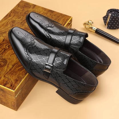 🐂Cuero🐂Zapatos de negocios de cuero con estampado de cuadrícula