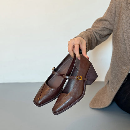 Zapatos de cuero suave de estilo vintage con puntera cuadrada
