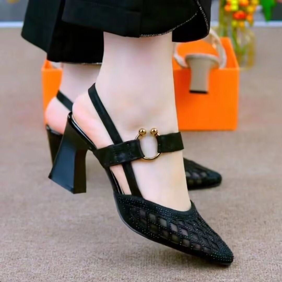 Sandalias cerradas de tacón alto en piel auténtica suave