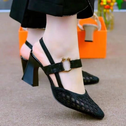 Sandalias cerradas de tacón alto en piel auténtica suave