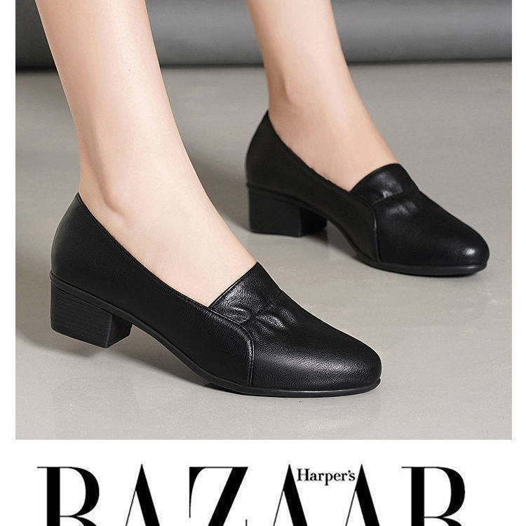 (talón grueso en blanco y negro) tacones altos para mujeres