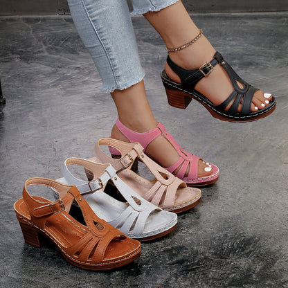Sandalias de tacón ancho y puntera abierta para mujer (tallas grandes)