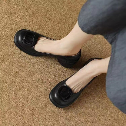 Tacones altos femeninos (cuero de doble hebilla)