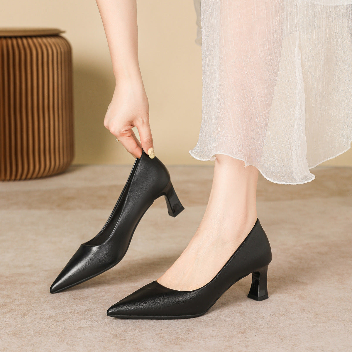 Zapatos de mujer de estilo francés con tacón de bloque