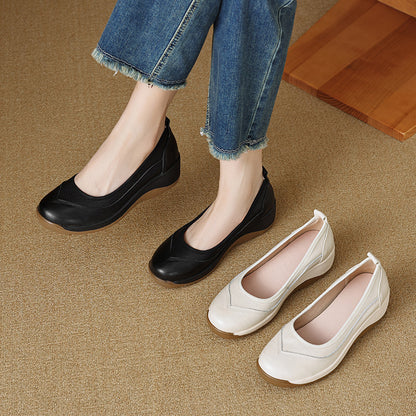 Bailarinas sin cordones de cuero suave y punta redonda para mujer