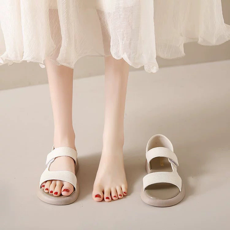 Zapatos de cuero para mujer, de punta redonda y abierta