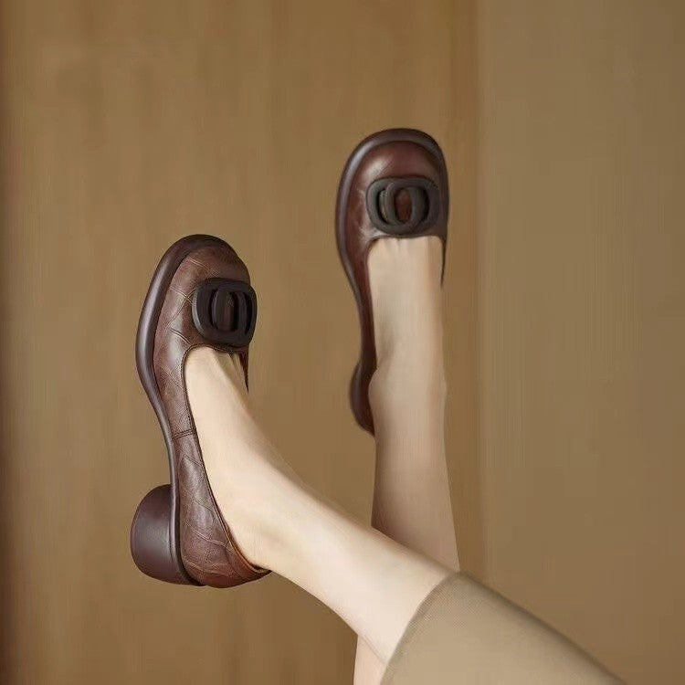 Tacones altos femeninos (cuero de doble hebilla)