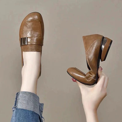 Zapatos de salón para mujer de punta redonda y tacón de bloque