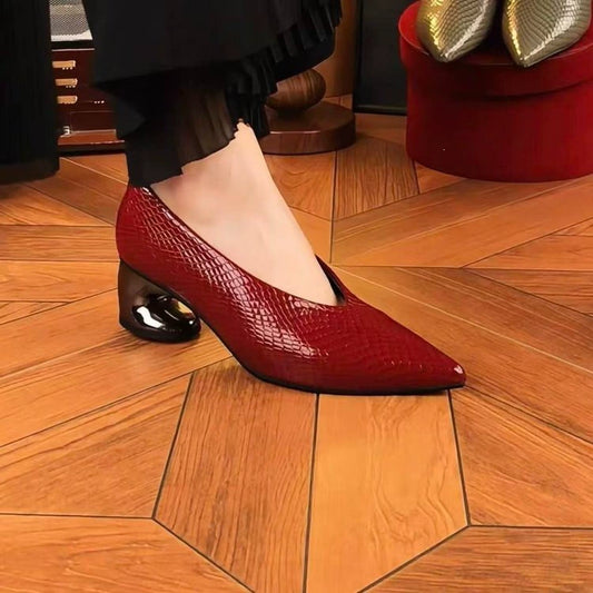 Zapatos de piel con tacón en bloque y estampado de serpiente