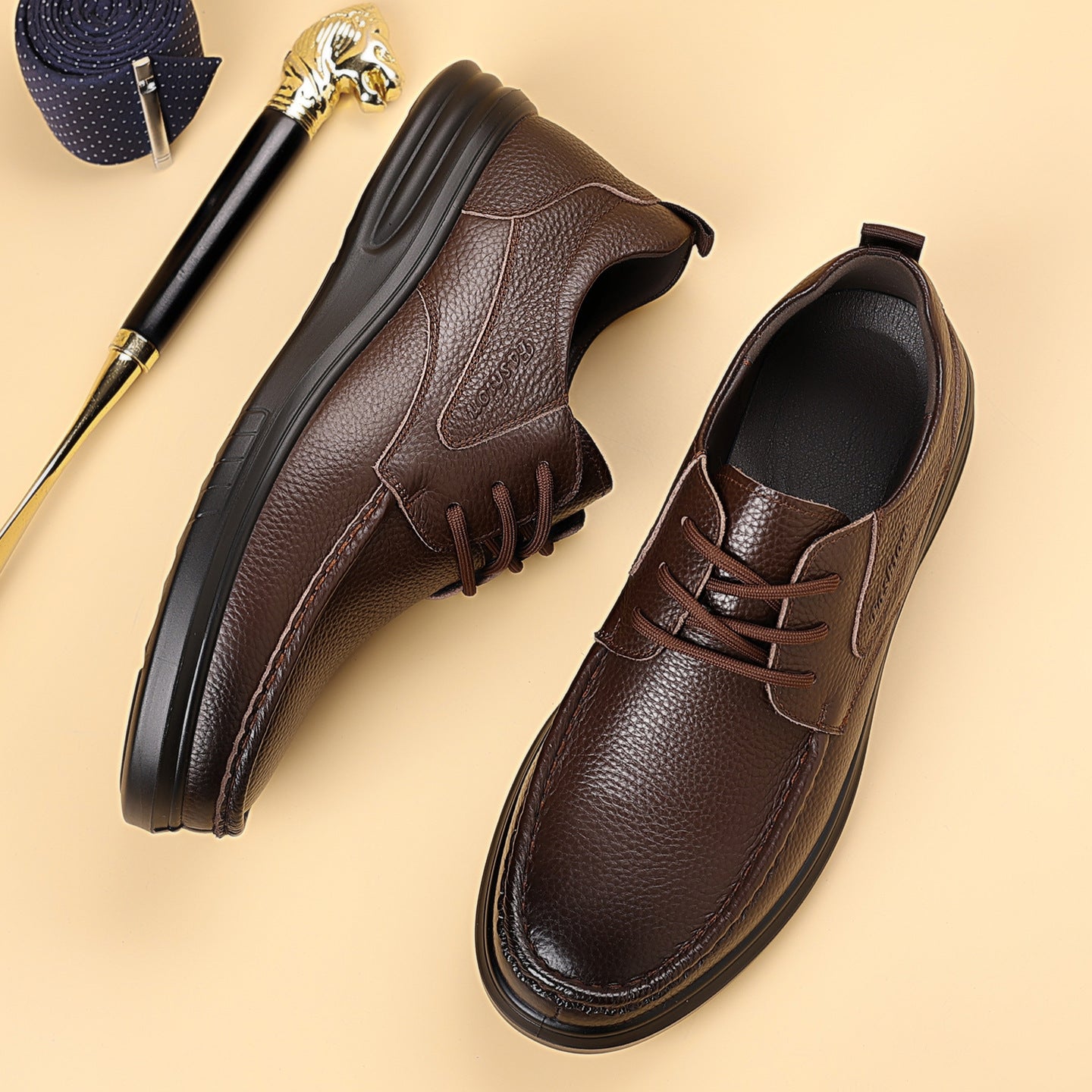 Zapatos de cuero para hombre, con cordones, de suela suave y duradera
