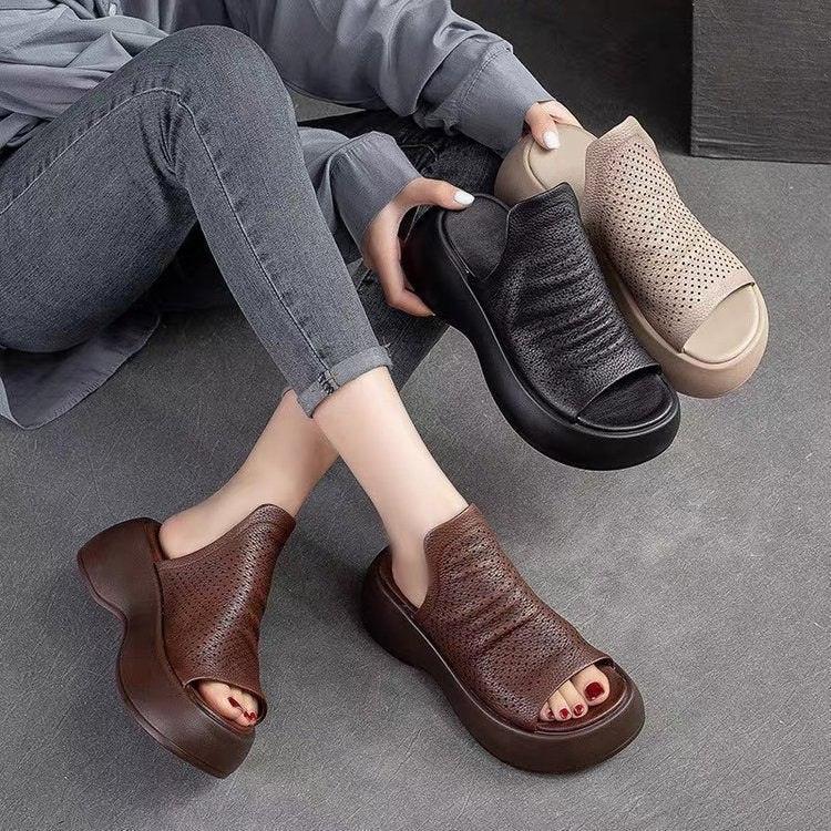Sandalias de plataforma caladas con abertura en la puntera para mujer