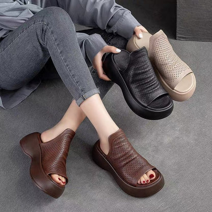 Sandalias de plataforma caladas con abertura en la puntera para mujer