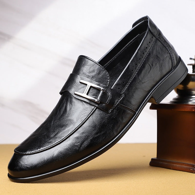 Zapatos de cuero para hombre de suela y empeine suaves, con textura granulada a mano