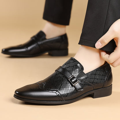 🐂Cuero🐂Zapatos de negocios de cuero con estampado de cuadrícula