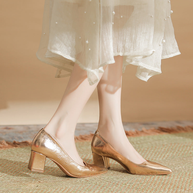 Zapatos de tacón alto de piel suave estilo francés