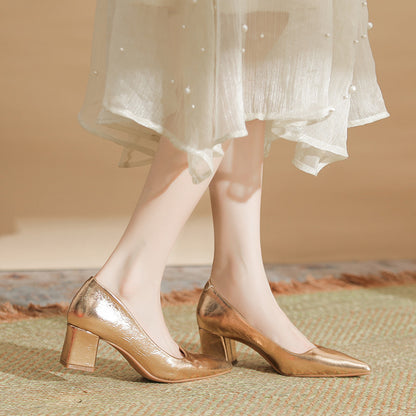 Zapatos de tacón alto de piel suave estilo francés