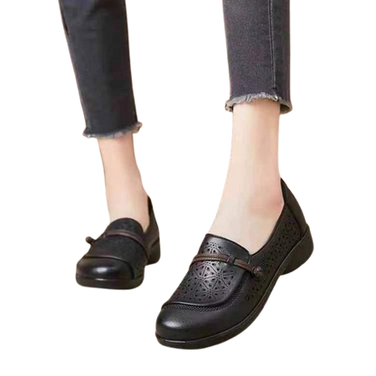 Zapatos planos perforados de punta redonda para mujer
