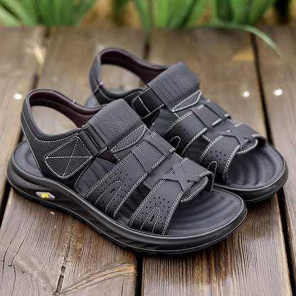Sandalias de playa para hombre de piel de vaca de flor superior