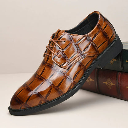 Zapatos de cuero duradero para hombre con estampado a cuadros
