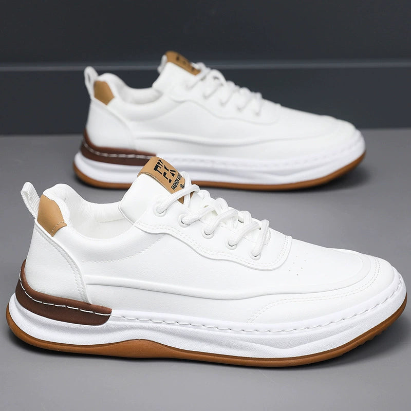 Zapatos de cuero para hombre, con suela blanda, cordones y puntera redondeada
