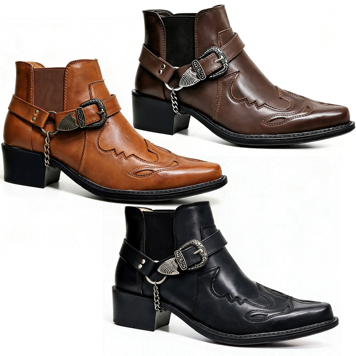 Botines de hombre con tacón en bloque y detalle de hebilla
