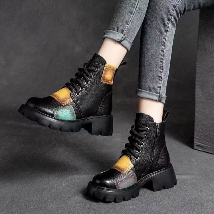 Botas Martin de piel auténtica bicolor