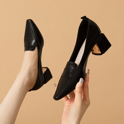 Tacones de piel genuina con tacón grueso y estilo elegante