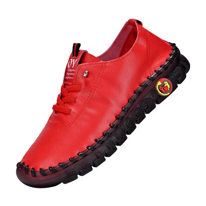 Zapatos de cuero para mujer de suela blanda con suela de caucho natural