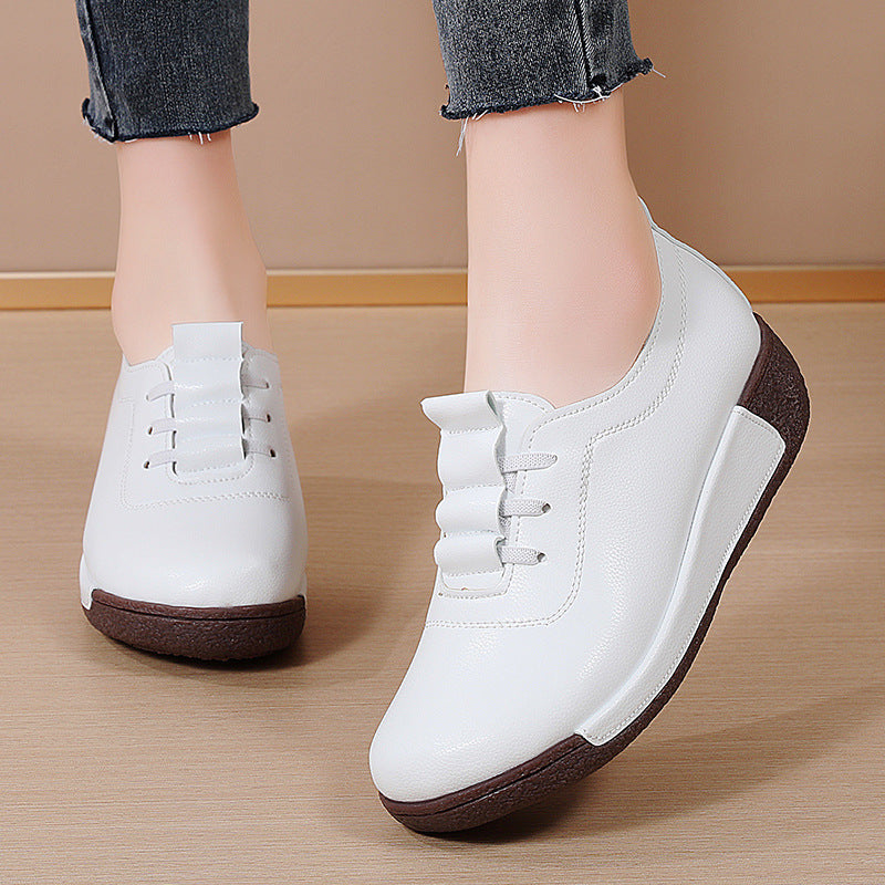 Zapatos de piel suave con suela basculante y suela gruesa para mujer