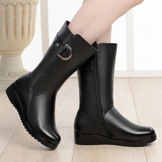 Botas planas de piel antideslizantes