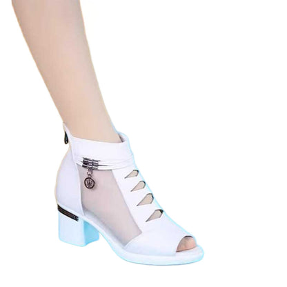 Botines de malla y piel auténtica con tacón medio
