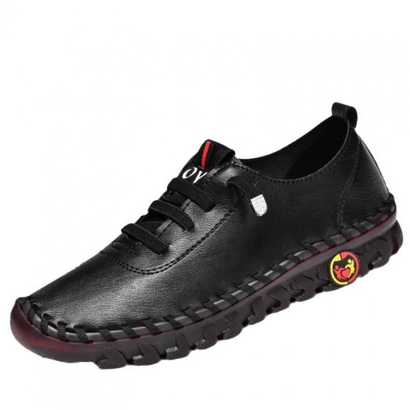 Zapatos de cuero para mujer de suela blanda con suela de caucho natural