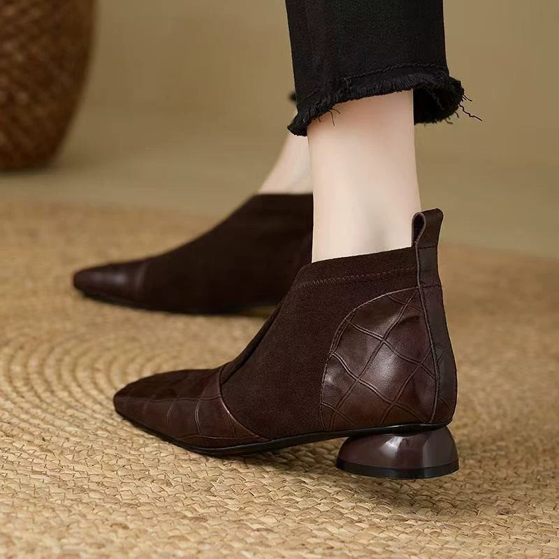 Botines de Piel con Punta Cuadrada