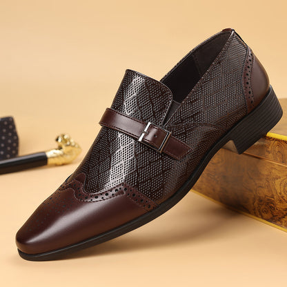 🐂Cuero🐂Zapatos de negocios de cuero con estampado de cuadrícula