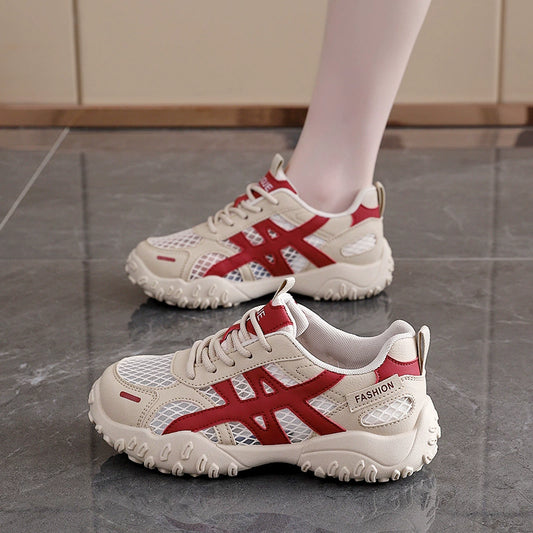 Zapatillas casuales de plataforma con malla transpirable para mujer