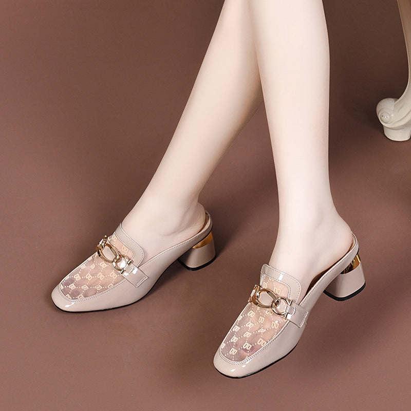 Sandalias de pala de tacón grueso para mujer