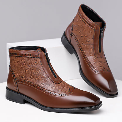 Zapatos de hombre de tallas grandes, de punta, con textura en relieve y cremalleras.
