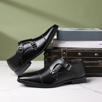 🐂Cuero🐂Zapatos de cuero con punta y doble botonadura para hombre