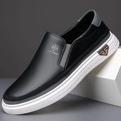 Zapatos de cuero sin cordones para hombre con suela gruesa