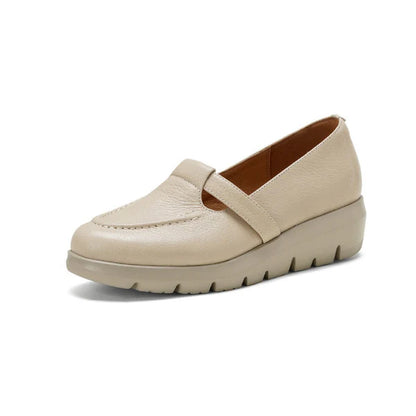 Zapatos de piel suave con plataforma y tacón de cuña
