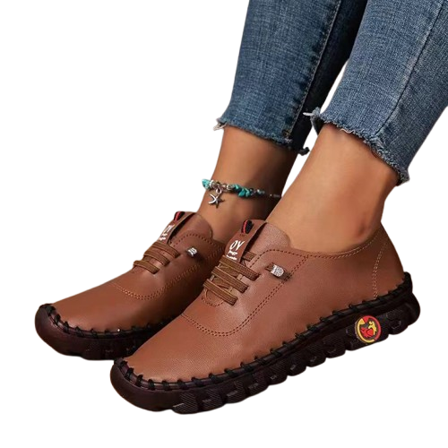 Zapatos de cuero para mujer de suela blanda con suela de caucho natural